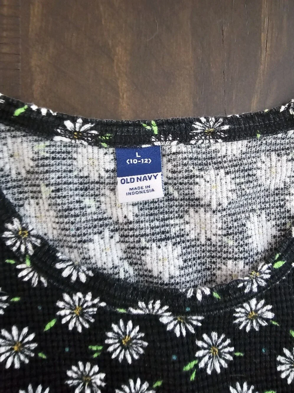 Old Navy Black Daisy Print Girls Top with White and Green Details